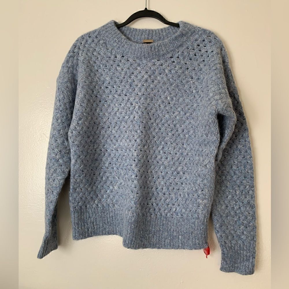 Magaschoni Women’s alpaca thick soft crew neck sweater in blue gray size M, NWT